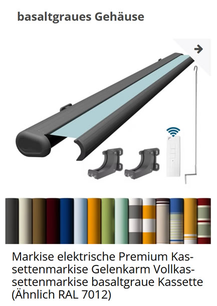 Graue Vollkassettenmarkise