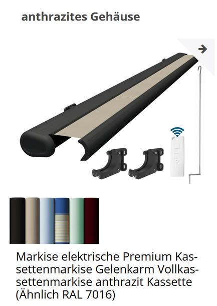 Schwarze Vollkassettenmarkise