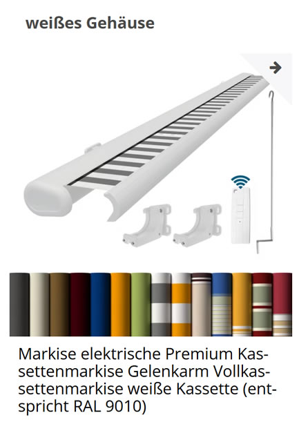 Weisse Vollkassettenmarkise